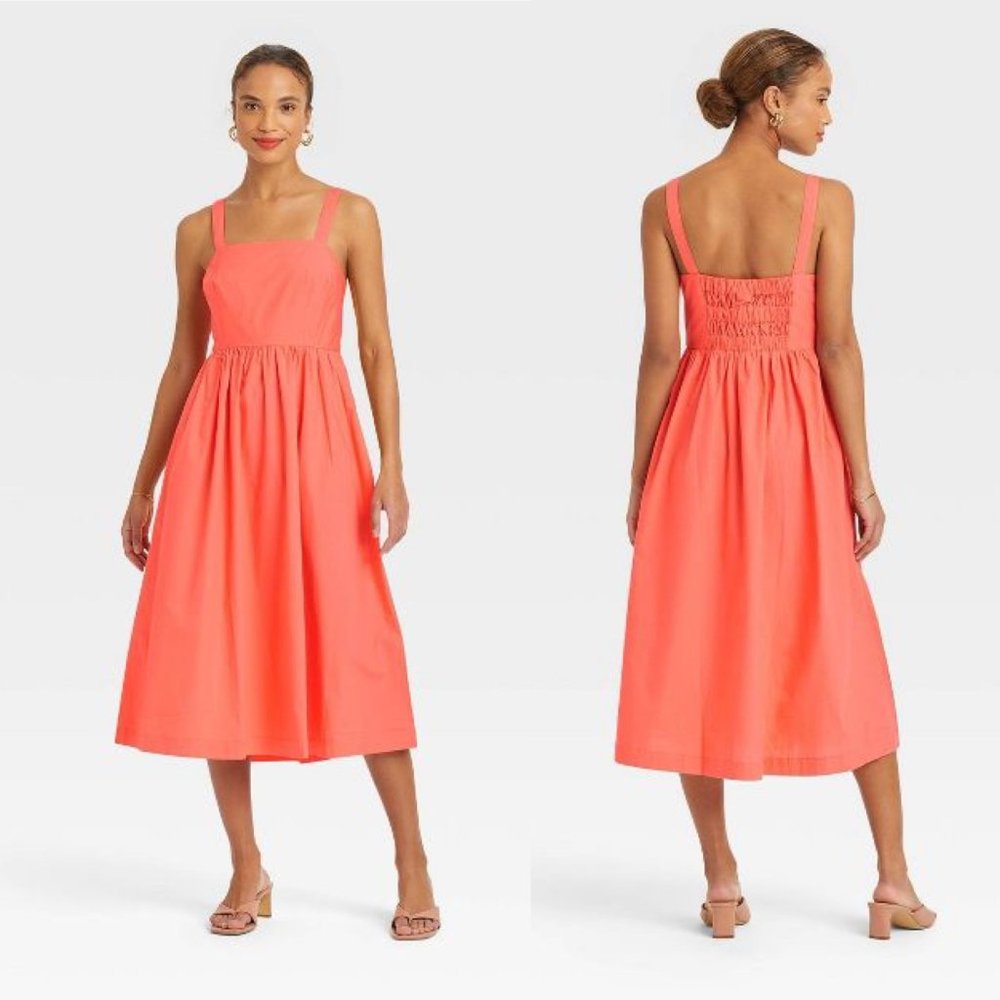 A New Day Womens Dress XXL Midi Tank Top Orange Sleeveless A-Line Sundress New